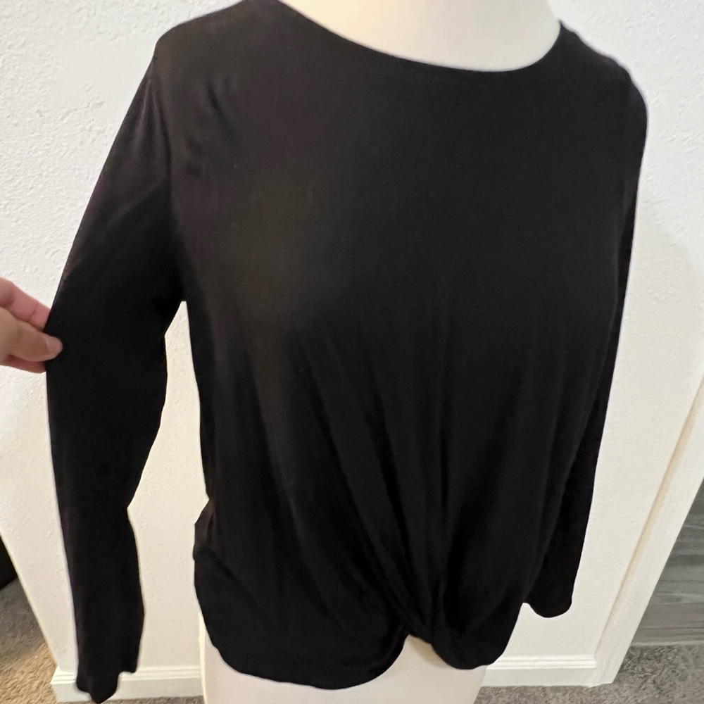 black long sleeve top with twist front